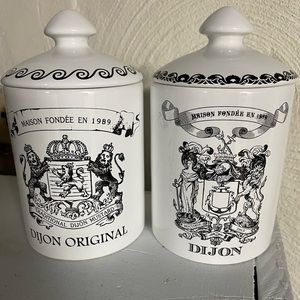 Maison Fondee En 1989 (2) Ceramic Jars with Lids Black & White